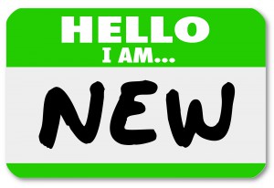 A green nametag sticker with the words Hello I Am New for a rook